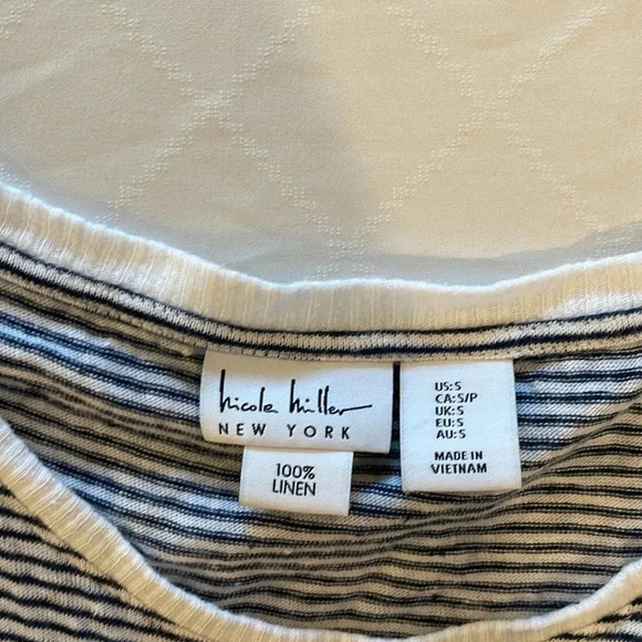Nicole Miller 100% Linen striped Top tee shirt cap sleeve small oversized‎ EUC - Picture 2 of 5